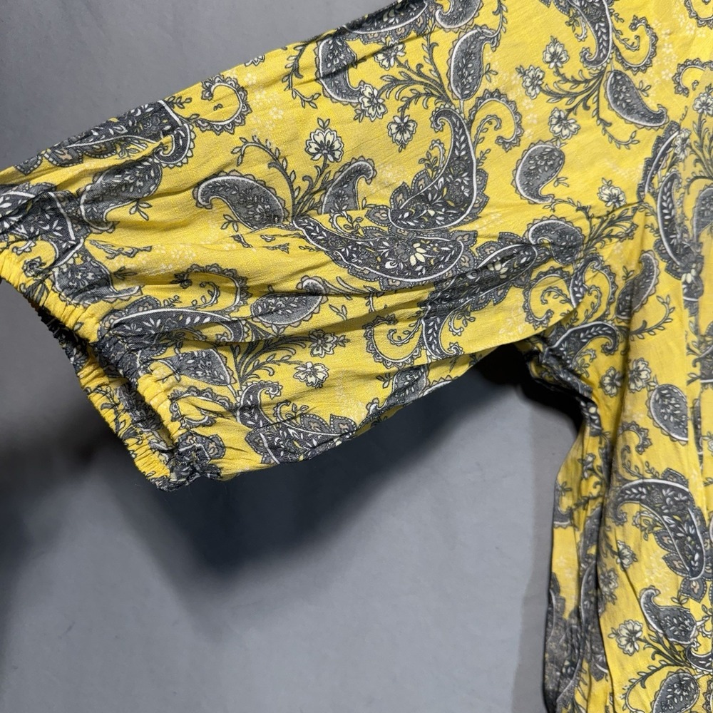 Boho Paisley Top Turmeric Gold Fringe Hem Peasant Blouse Plus Size Festival 3x - Picture 2 of 13